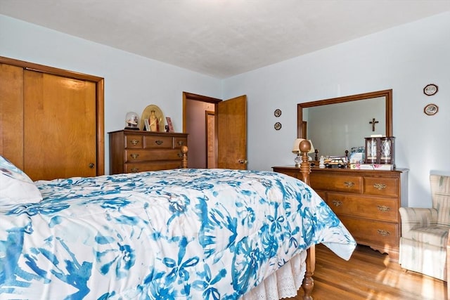 bedroom featuring hardwood / wood-style flooring and a closet