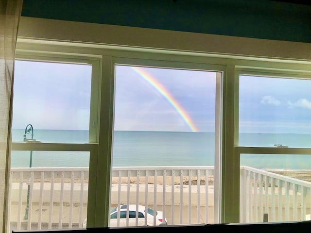 view of water feature with a view of the beach