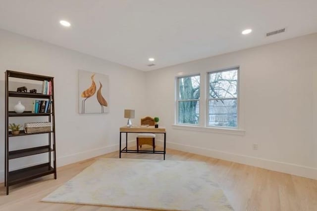 office area featuring wood finished floors and recessed lighting