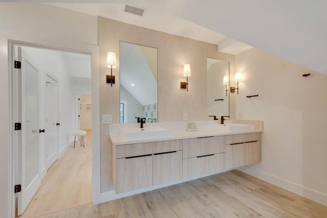 bathroom with visible vents, a sink, and wood finished floors