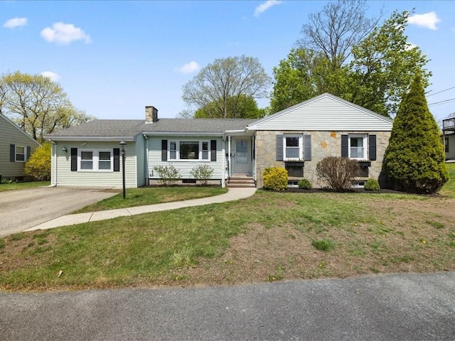 114 Hobart St, Braintree, MA 02184 - single story home featuring driveway, a chimney, and a front yard