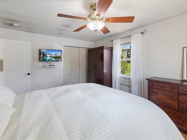114 Hobart St, Braintree, MA 02184 - bedroom with a closet, a ceiling fan, and radiator heating unit