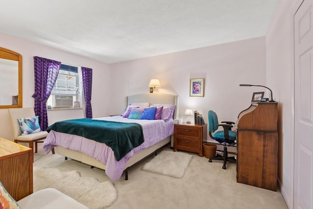 bedroom featuring carpet flooring and cooling unit