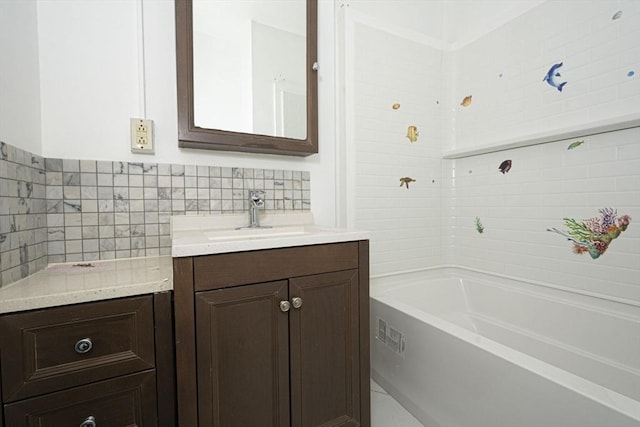 full bathroom featuring bathing tub / shower combination, vanity, and tile walls