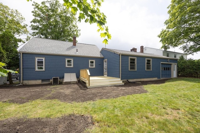 23 Crescent Ave, North Attleboro, MA 02760 - back of property featuring a chimney, a wooden deck, and a lawn