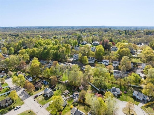 aerial view featuring a residential view and a view of trees