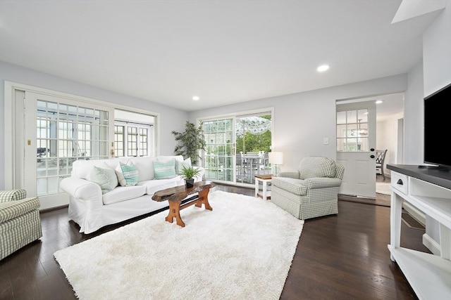 323 N Main St, Cohasset, MA 02025 - living area with dark wood-type flooring and recessed lighting