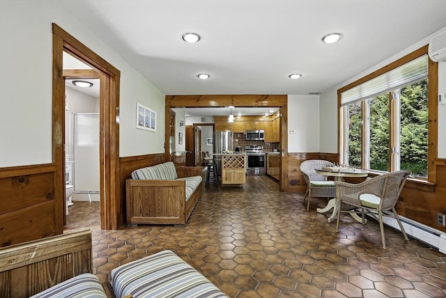 247 S St, Wrentham, MA 02093 - living area with wainscoting, recessed lighting, and wooden walls