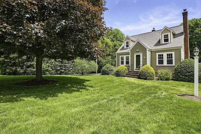 247 S St, Wrentham, MA 02093 - cape cod home with a front lawn, a chimney, and a shingled roof
