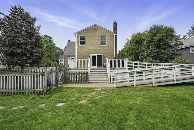 247 S St, Wrentham, MA 02093 - rear view of property with a chimney and a wooden deck