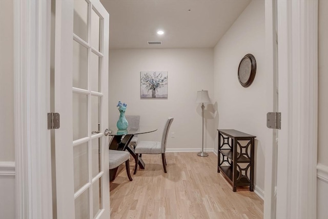 6 Overlook Dr Unit 207, Andover, MA 01810 - office area featuring french doors, baseboards, visible vents, light wood-style floors, and recessed lighting