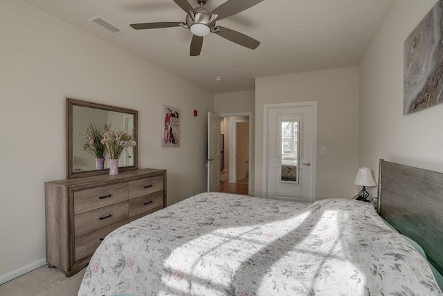 6 Overlook Dr Unit 207, Andover, MA 01810 - bedroom featuring baseboards, visible vents, a ceiling fan, and light carpet