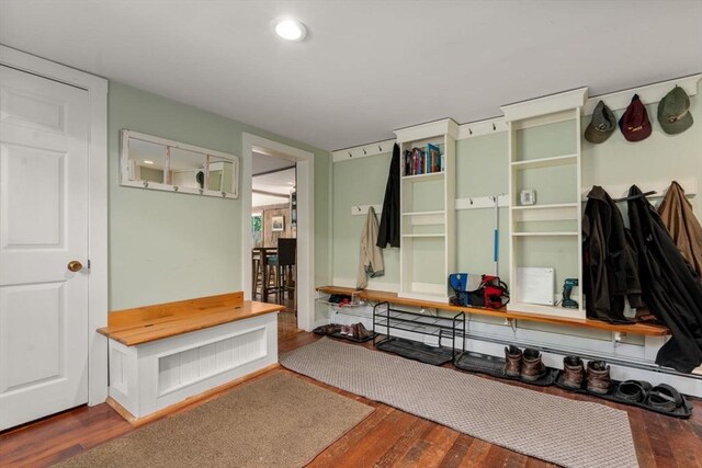 mudroom with dark hardwood / wood-style flooring