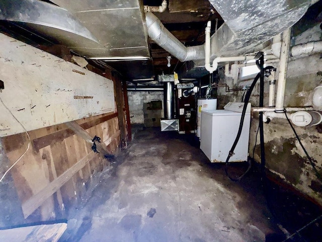 53 Morningside Path, Weymouth, MA 02189 - unfinished basement featuring washer / clothes dryer, heating unit, and water heater