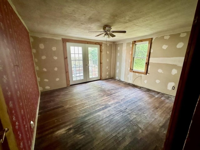 53 Morningside Path, Weymouth, MA 02189 - unfurnished room with french doors, wood finished floors, a ceiling fan, and a textured ceiling