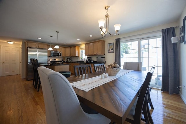 22 Hartley Ave, Brockton, MA 02302 - dining area with a chandelier, light wood-style flooring, and recessed lighting