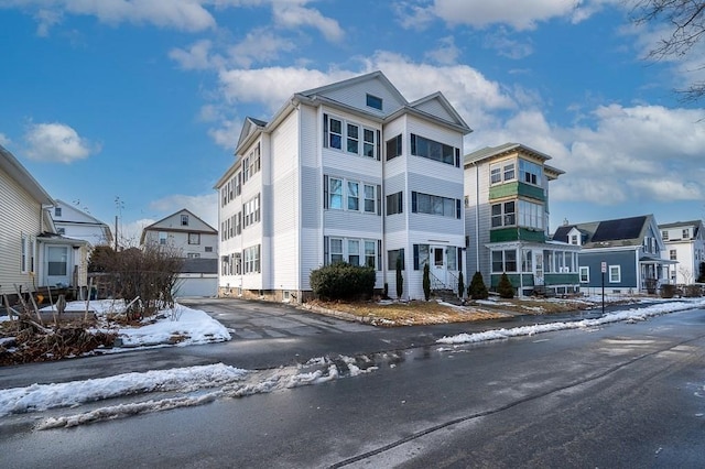 view of snow covered property