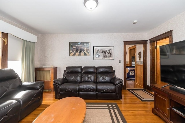 living room featuring light wood-type flooring