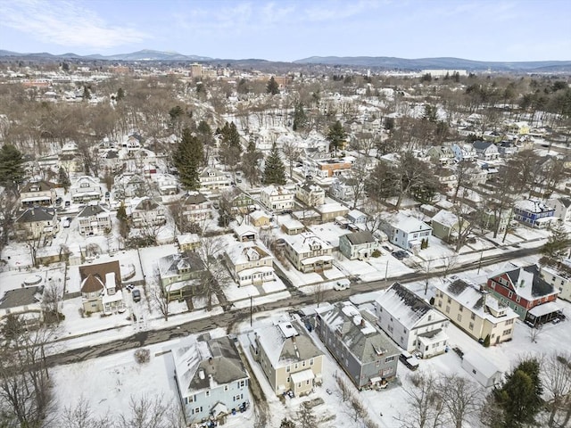 aerial view featuring a mountain view and a residential view