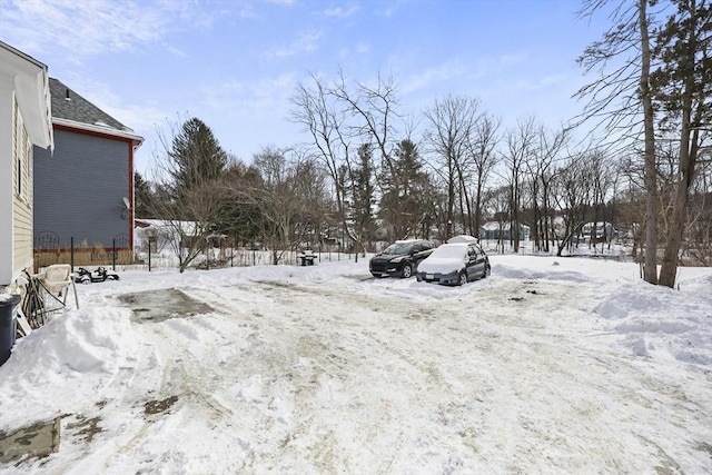 view of yard covered in snow