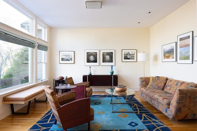 living room with hardwood / wood-style flooring and a healthy amount of sunlight