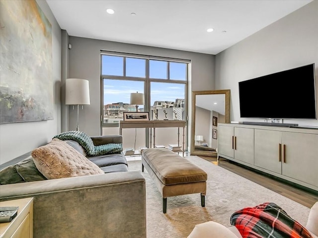 living area featuring recessed lighting and wood finished floors