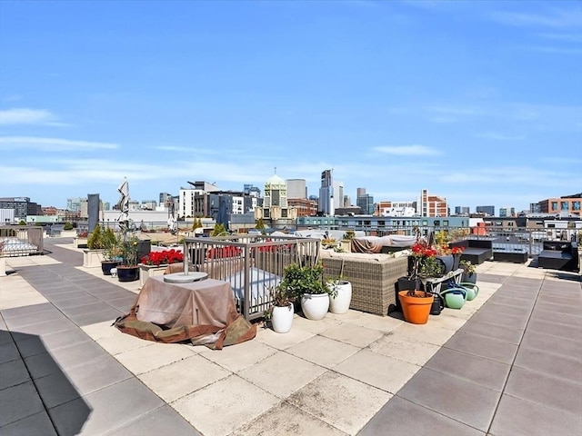 view of patio / terrace featuring a view of city