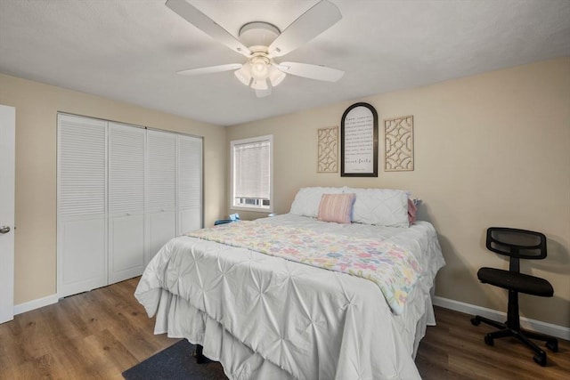 120 Eldridge St Unit 5, Taunton, MA 02780 - bedroom with a closet, baseboards, wood finished floors, and a ceiling fan