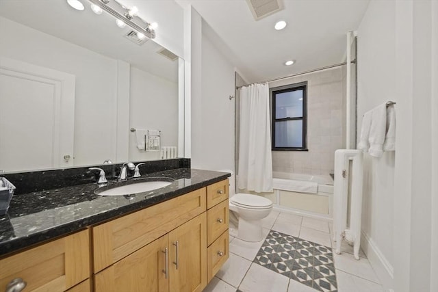 4 Fairbanks Unit 2, Brookline, MA 02446 - full bath featuring shower / bath combo, tile patterned flooring, vanity, toilet, and visible vents