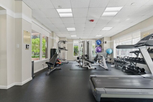 10 Rogers St Unit Ph19, Cambridge, MA 02142 - workout area with baseboards, a drop ceiling, and plenty of natural light