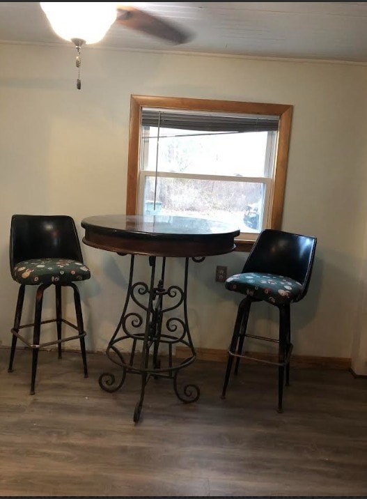 dining space with dark hardwood / wood-style floors