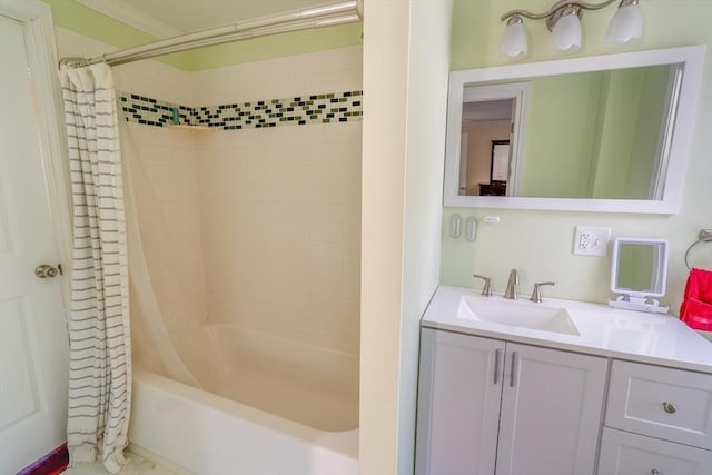 full bathroom with shower / bath combo and vanity