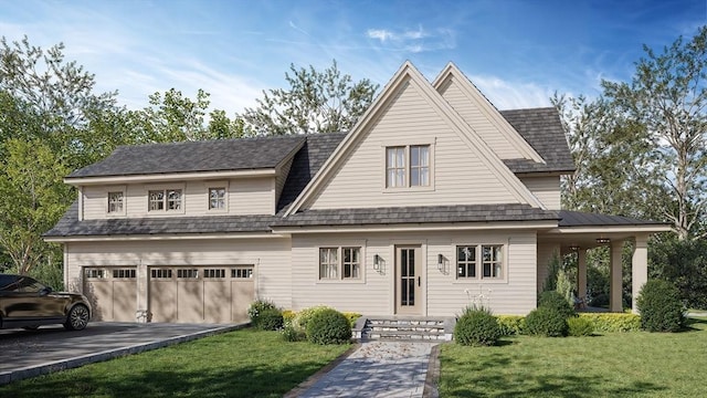 view of front facade featuring a garage and a front yard