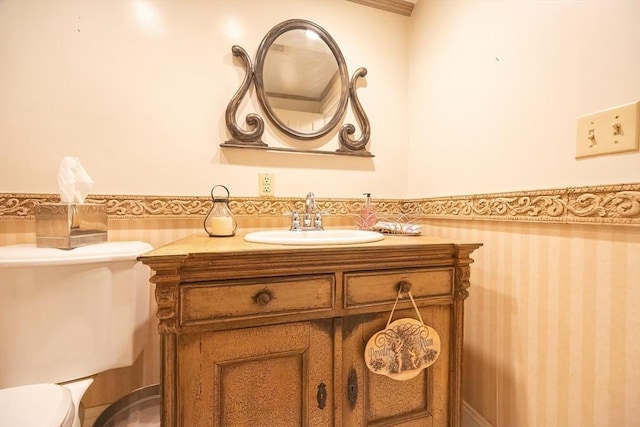 10 Victoria Cir, Norwood, MA 02062 - half bath with wainscoting, vanity, and wallpapered walls