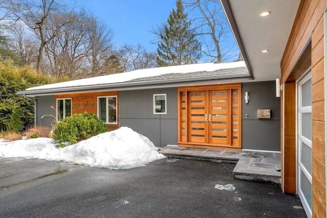 doorway to property featuring french doors