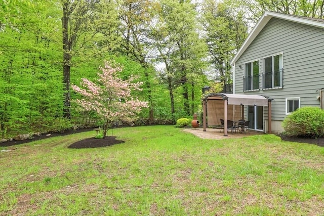 view of grassy yard with a patio