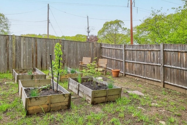 fenced backyard featuring a vegetable garden