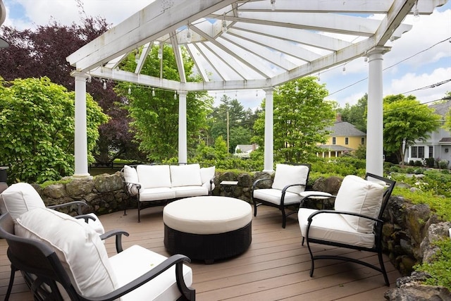 26 Sterling St, Newton, MA 02465 - wooden terrace with an outdoor hangout area, a pergola, and a gazebo