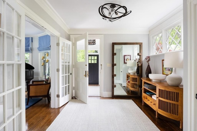 26 Sterling St, Newton, MA 02465 - interior space featuring plenty of natural light, dark wood-type flooring, french doors, and ornamental molding