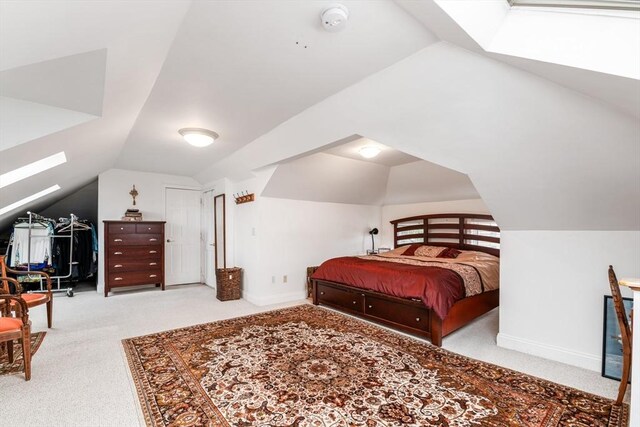 159 White St Unit 159, Belmont, MA 02478 - bedroom featuring a skylight, lofted ceiling, carpet, and baseboards