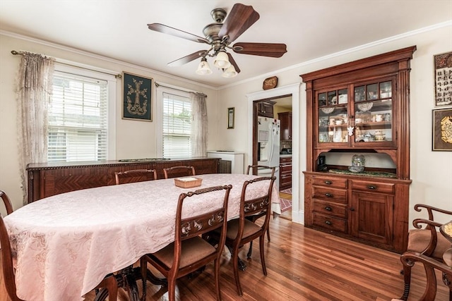 159 White St Unit 159, Belmont, MA 02478 - dining area featuring wood finished floors, crown molding, and a ceiling fan