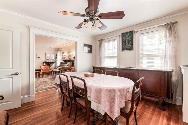 159 White St Unit 159, Belmont, MA 02478 - dining room featuring ornamental molding, wood finished floors, and ceiling fan