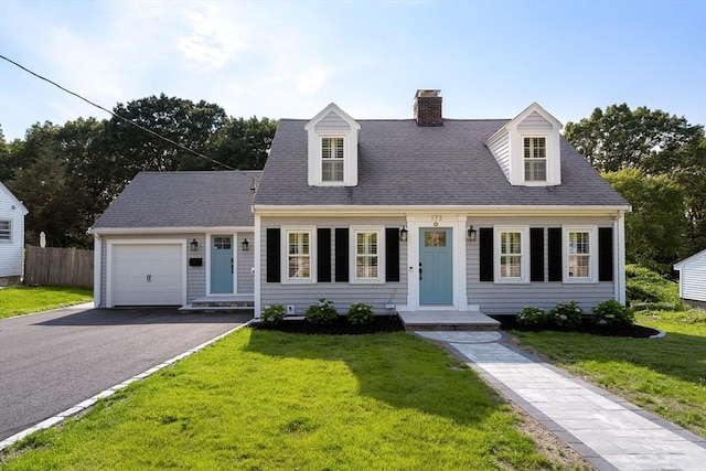 173 Liberty St, Braintree, MA 02184 - cape cod-style house featuring a garage, a chimney, asphalt driveway, and roof with shingles