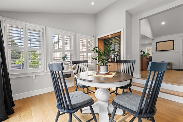 173 Liberty St, Braintree, MA 02184 - dining space with lofted ceiling, light wood-style flooring, and recessed lighting