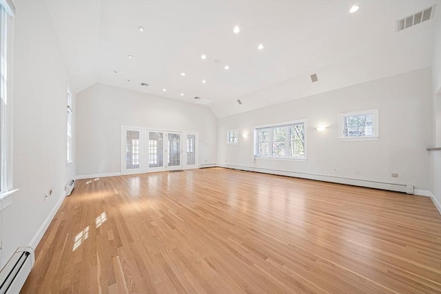 307 York St, Canton, MA 02021 - unfurnished living room featuring recessed lighting, baseboard heating, light wood finished floors, and visible vents