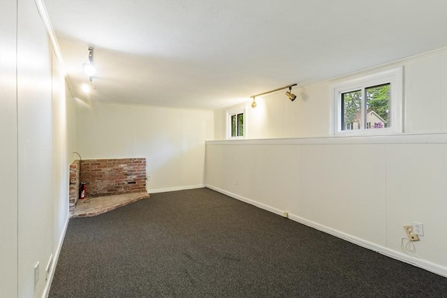 13 Karen Cir, Holliston, MA 01746 - basement with dark colored carpet and baseboards