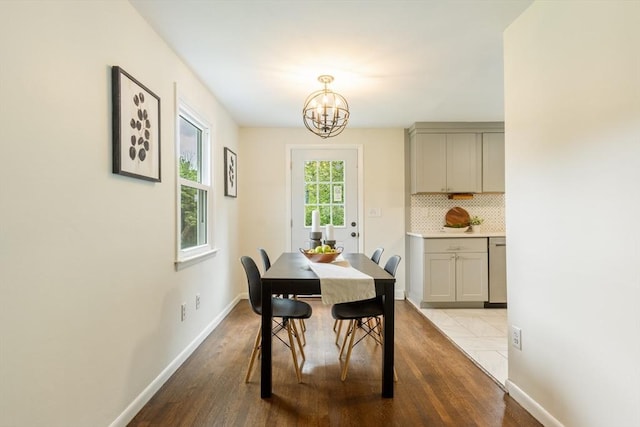 13 Karen Cir, Holliston, MA 01746 - dining space featuring a chandelier, dark wood-type flooring, and baseboards
