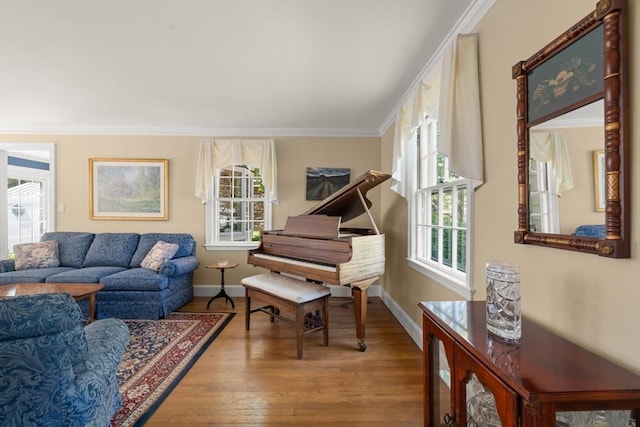 16 Bailey Ln, Dedham, MA 02026 - living area with ornamental molding, baseboards, and wood finished floors