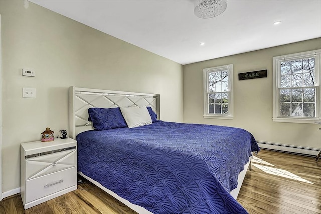56 Ireta Rd, Shrewsbury, MA 01545 - bedroom featuring a baseboard heating unit, wood finished floors, recessed lighting, and baseboards