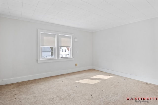 carpeted empty room featuring ornamental molding